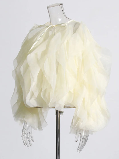 Vintage Patchwork Ruffle Shirt O Neck Lantern -Long Sleeve