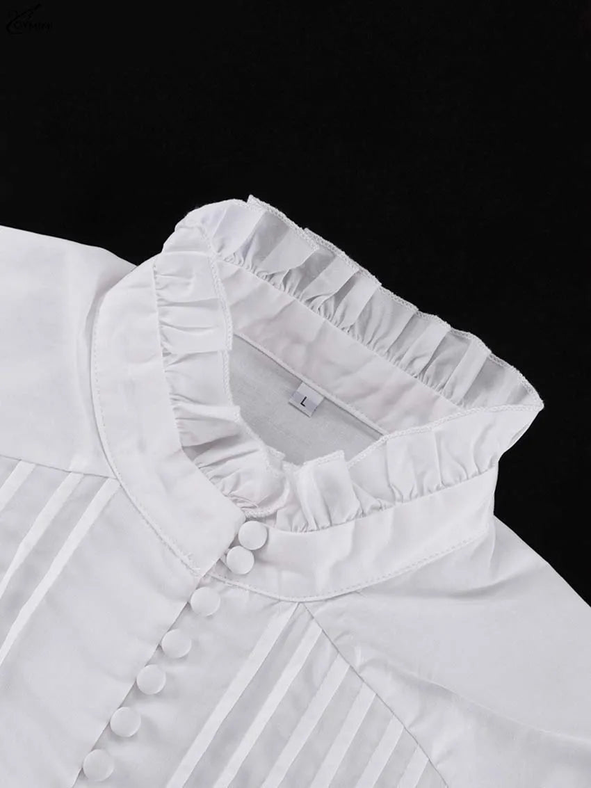 White Cotton Dress Casual - Long Sleeve