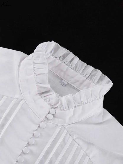 White Cotton Dress Casual - Long Sleeve