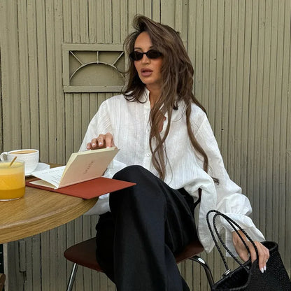 White Shirts  Long Sleeve Oversize Blouse Cotton